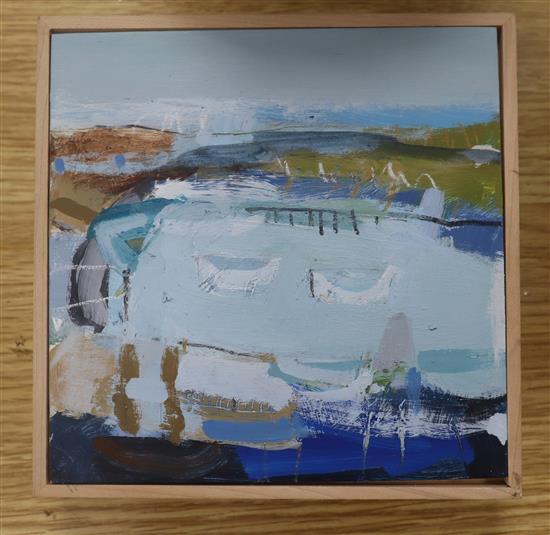 Mark Johnson, oil on board, Cornish harbour, signed verso and dated 2003, 15 x 15cm